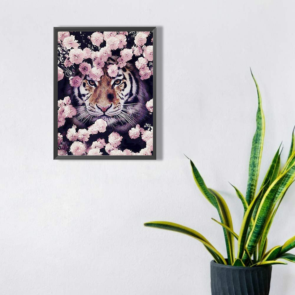 Tiger In Cherry Blossom - Full Square Drill Diamond Painting 40*50CM