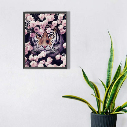 Tiger In Cherry Blossom - Full Square Drill Diamond Painting 40*50CM