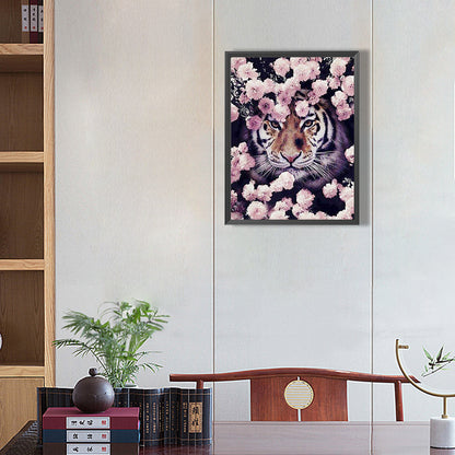 Tiger In Cherry Blossom - Full Square Drill Diamond Painting 40*50CM