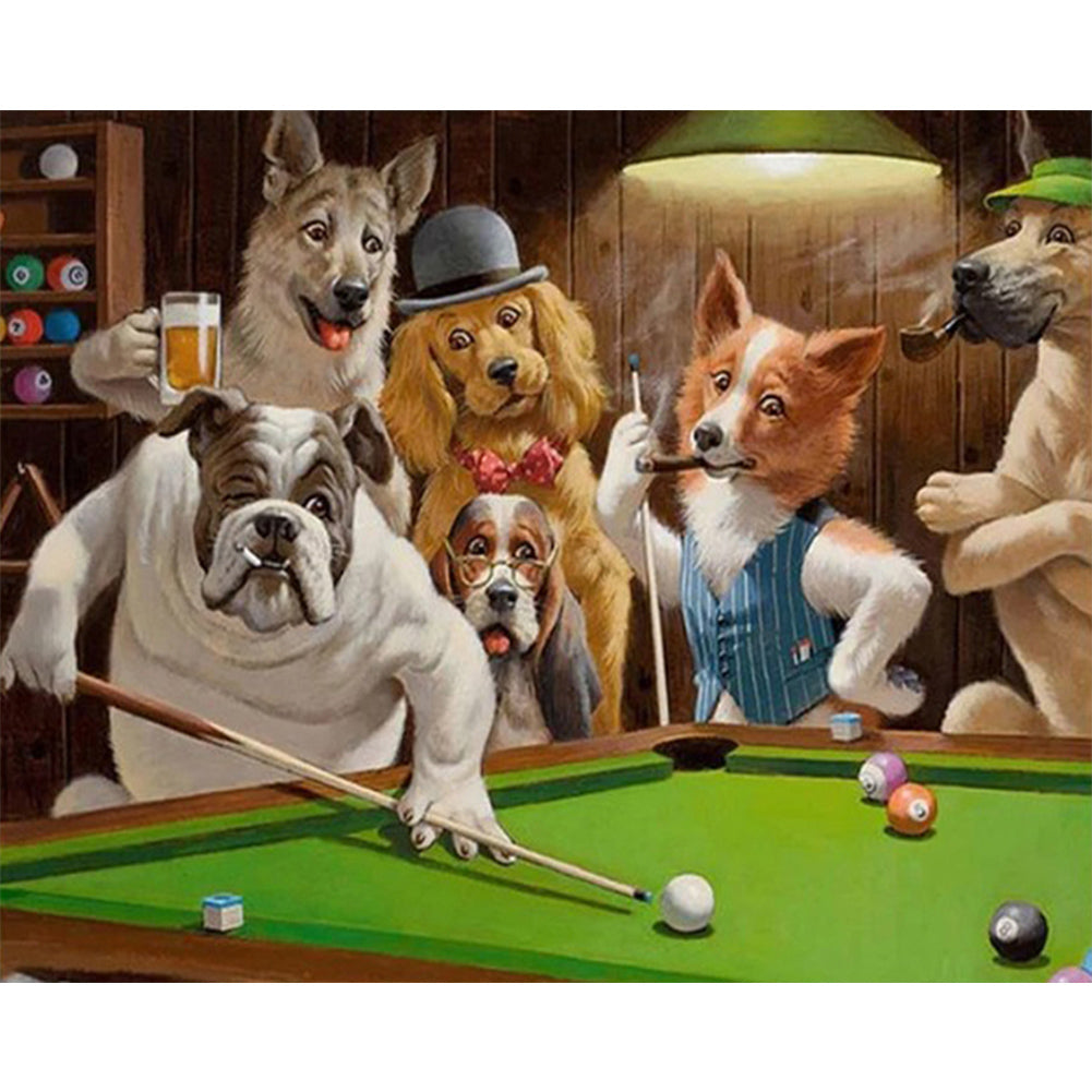Dog Playing Poker - Full Round Drill Diamond Painting 50*40CM