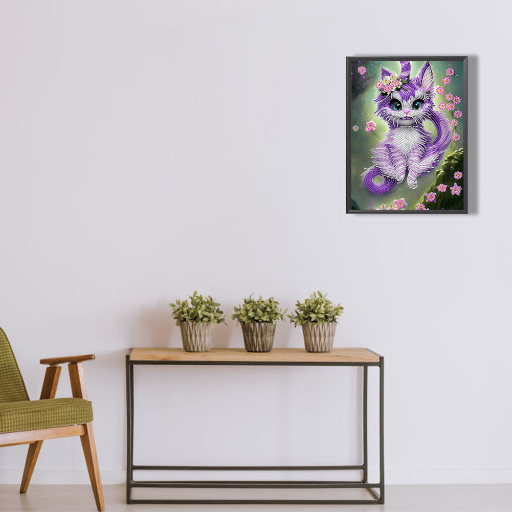 Purple Cheshire Cat - Special Shaped Drill Diamond Painting 30*40CM