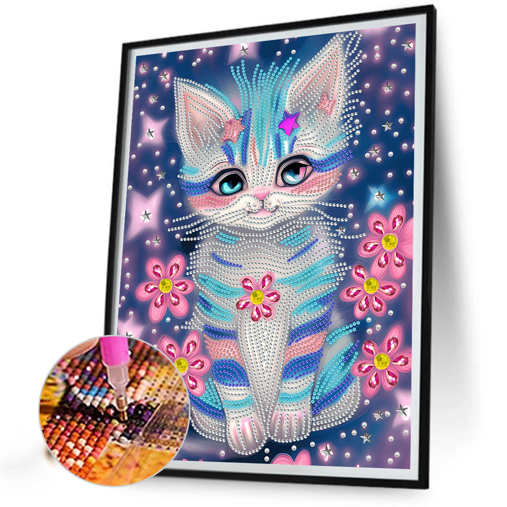 Blue Kitten - Special Shaped Drill Diamond Painting 30*40CM