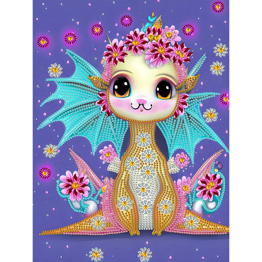 Flower Cartoon Dragon - Special Shaped Drill Diamond Painting 30*40CM