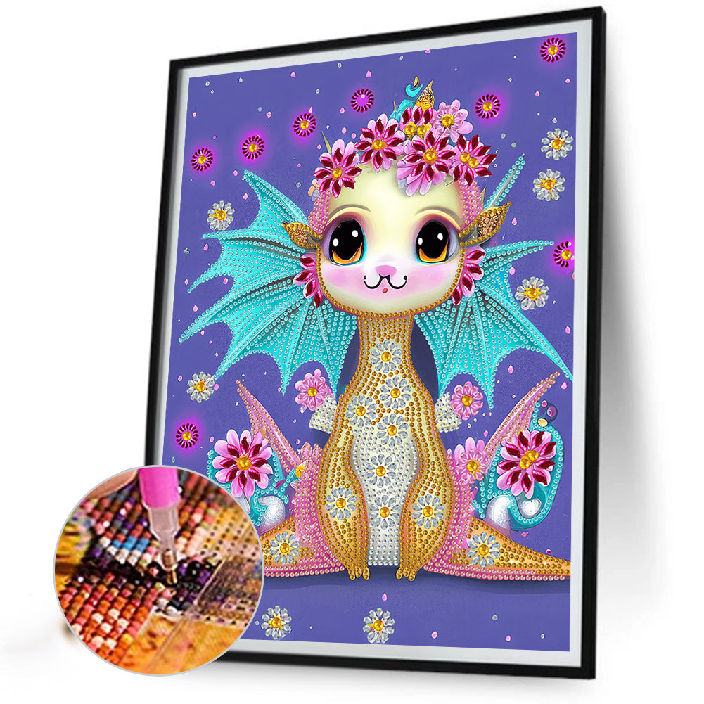 Flower Cartoon Dragon - Special Shaped Drill Diamond Painting 30*40CM
