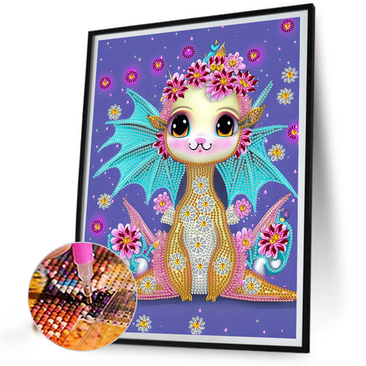 Flower Cartoon Dragon - Special Shaped Drill Diamond Painting 30*40CM