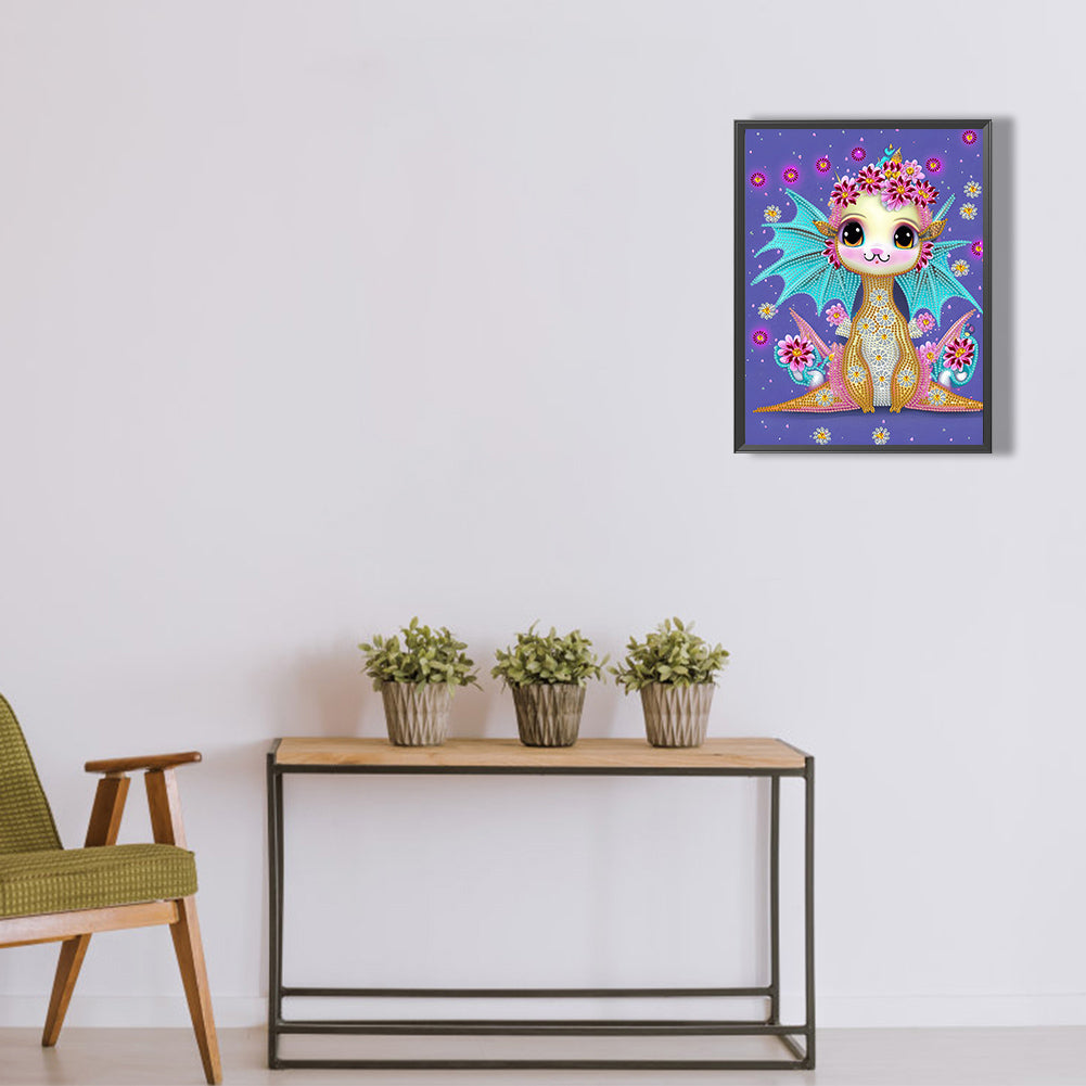 Flower Cartoon Dragon - Special Shaped Drill Diamond Painting 30*40CM