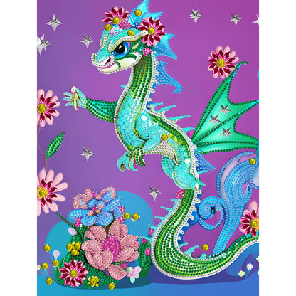 Flower Cartoon Dragon - Special Shaped Drill Diamond Painting 30*40CM