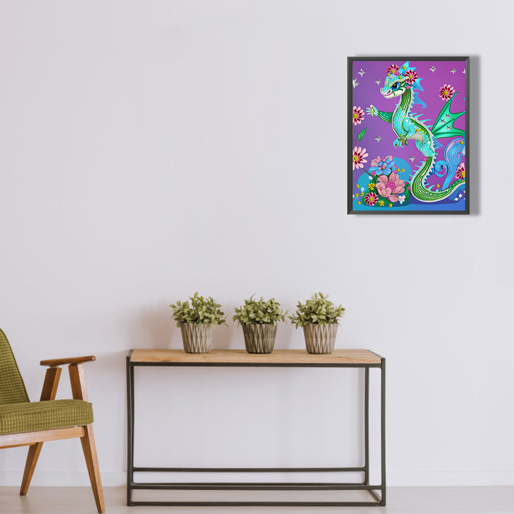 Flower Cartoon Dragon - Special Shaped Drill Diamond Painting 30*40CM