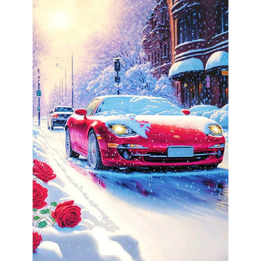 Snow Red Sports Car - Full Round Drill Diamond Painting 30*40CM