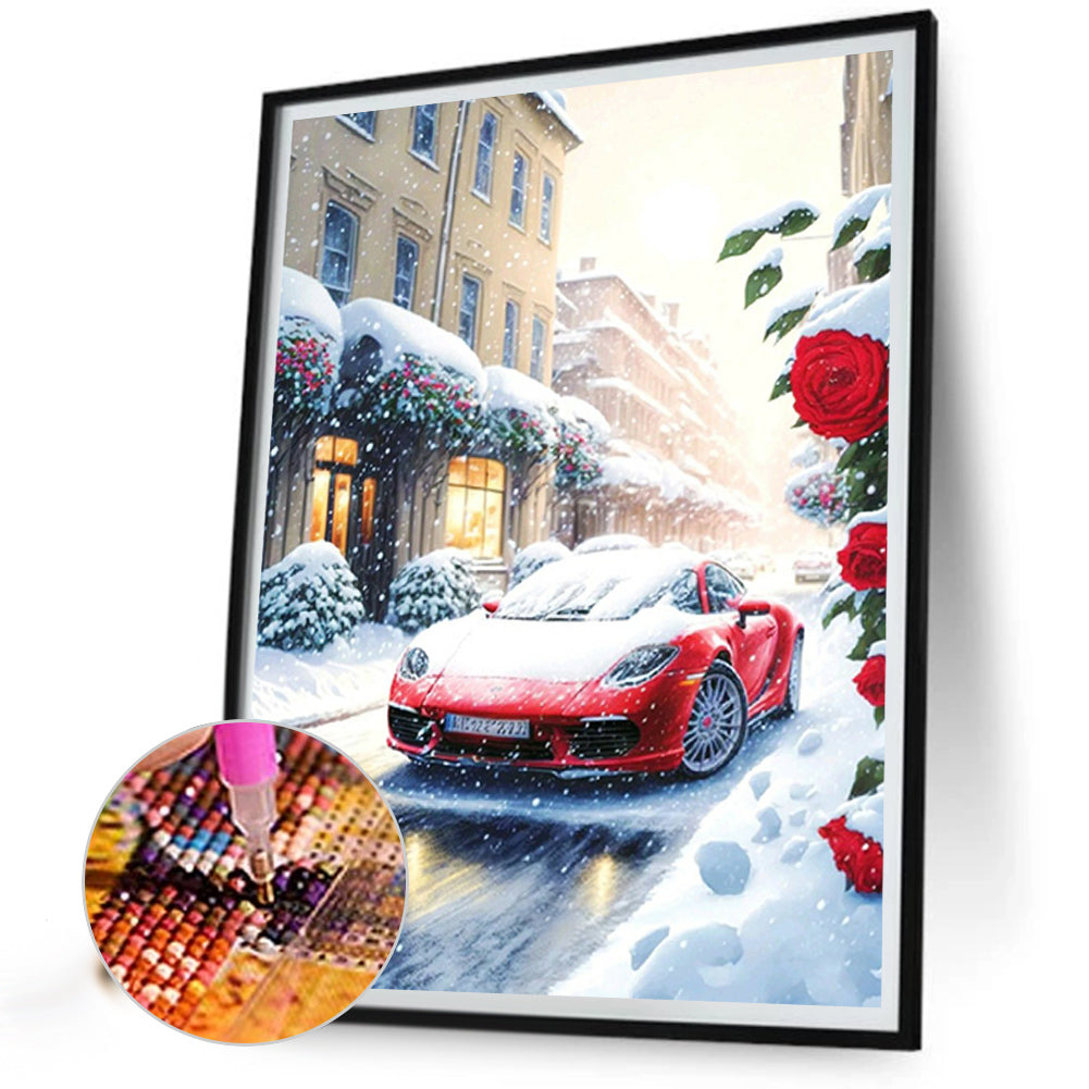 Snow Red Sports Car - Full Round Drill Diamond Painting 30*40CM