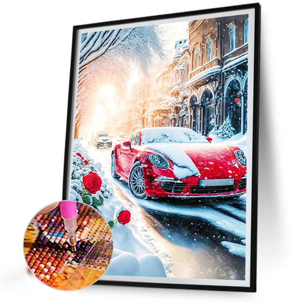 Snow Red Sports Car - Full Round Drill Diamond Painting 30*40CM