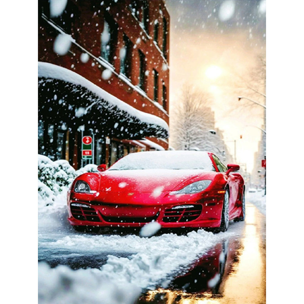 Snow Red Sports Car - Full Round Drill Diamond Painting 30*40CM