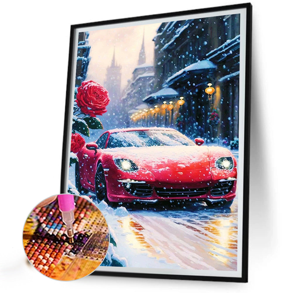 Snow Red Sports Car - Full Round Drill Diamond Painting 30*40CM