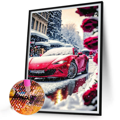 Snow Red Sports Car - Full Round Drill Diamond Painting 30*40CM