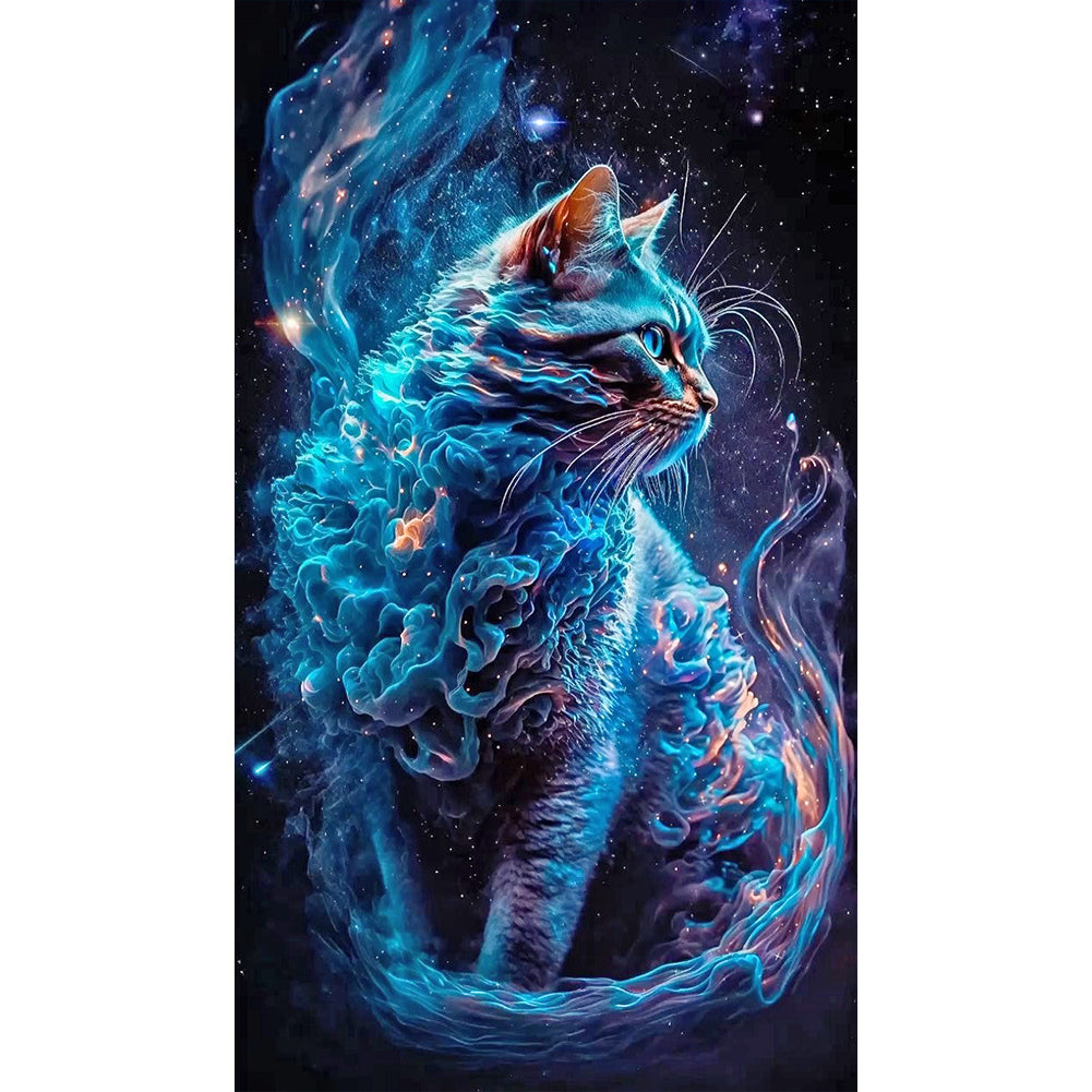 Blue Starry Smoke Cat-O640*70cm(canvas) full-round drill diamond painting