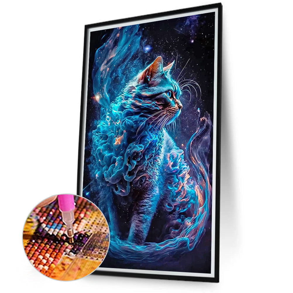 Blue Starry Smoke Cat-O640*70cm(canvas) full-round drill diamond painting