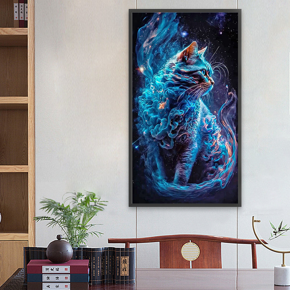 Blue Starry Smoke Cat-O640*70cm(canvas) full-round drill diamond painting