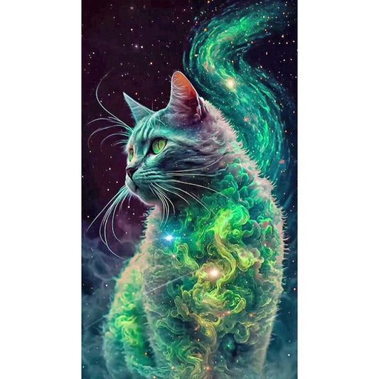 Green Starry Smoke Cat-O640*70cm(canvas) full-round drill diamond painting