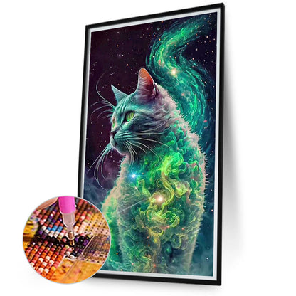 Green Starry Smoke Cat-O640*70cm(canvas) full-round drill diamond painting