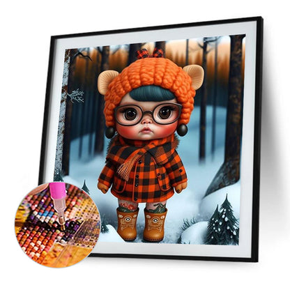 Cute Girl In Snow - Full Round Drill Diamond Painting 30*30CM