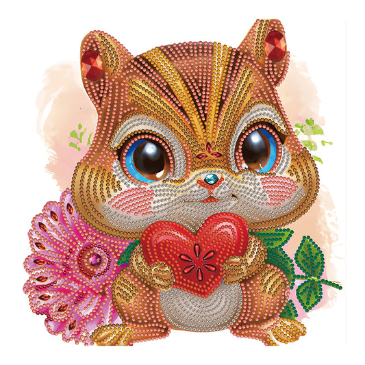 Cartoon Little Squirrel Holding A Heart - Special Shaped Drill Diamond Painting 30*30CM