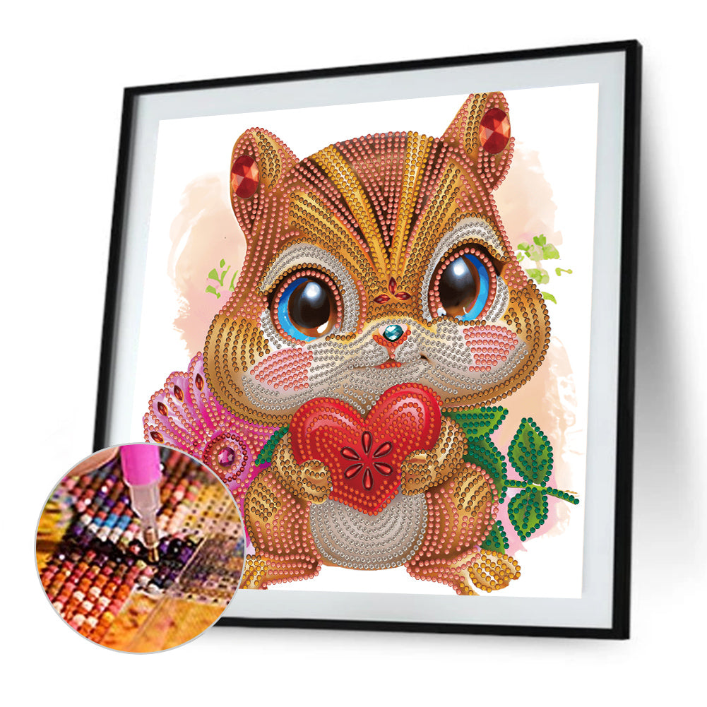 Cartoon Little Squirrel Holding A Heart - Special Shaped Drill Diamond Painting 30*30CM