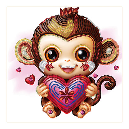 Cartoon Little Monkey Holding A Heart - Special Shaped Drill Diamond Painting 30*30CM