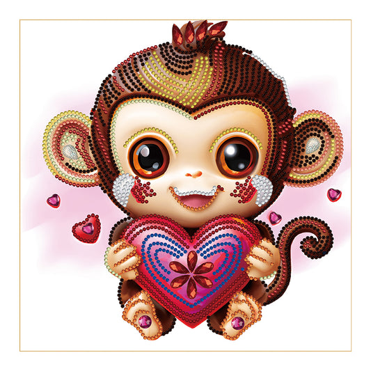 Cartoon Little Monkey Holding A Heart - Special Shaped Drill Diamond Painting 30*30CM