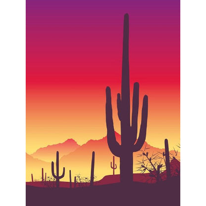 Sunset Desert Cactus - Full Round Drill Diamond Painting 40*50CM