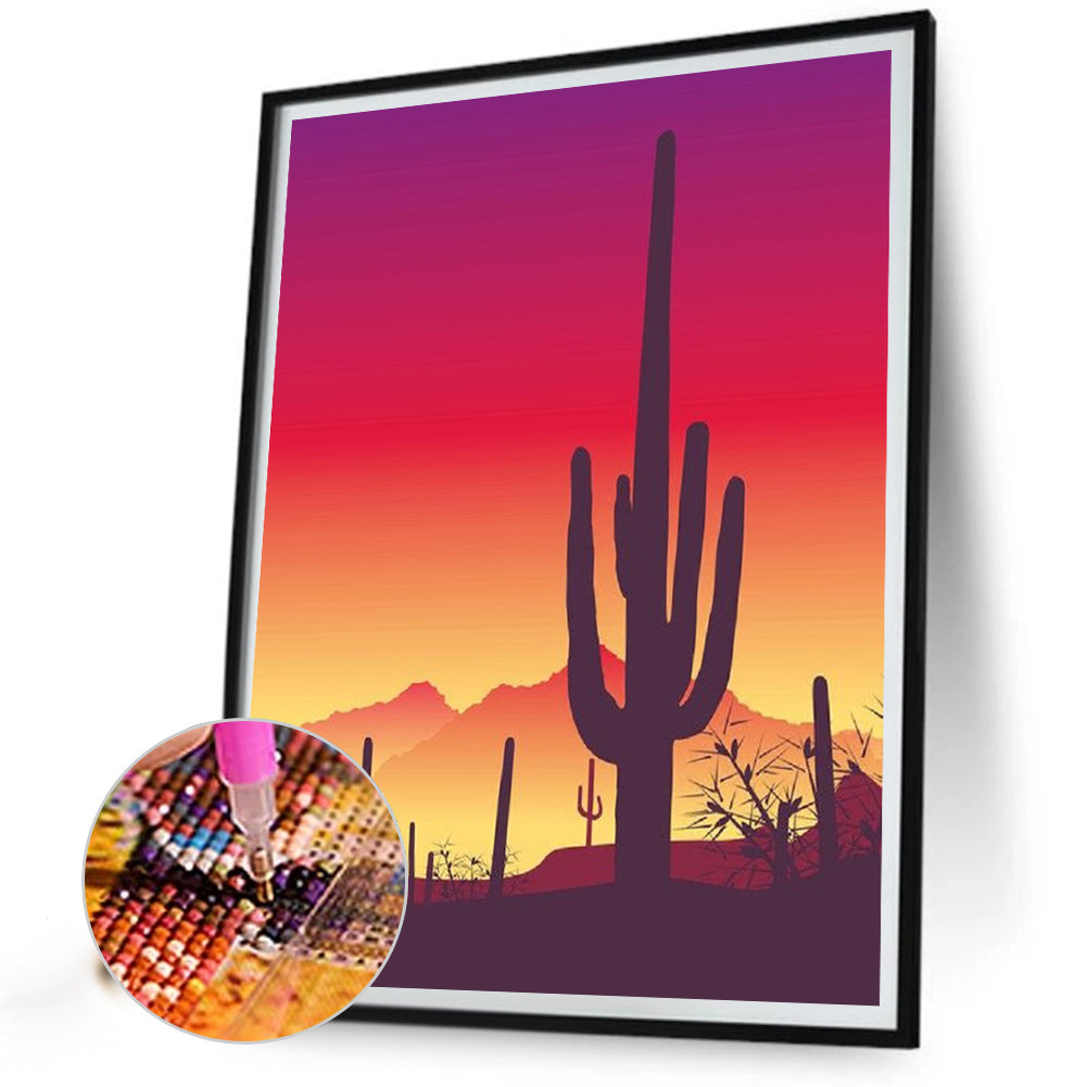 Sunset Desert Cactus - Full Round Drill Diamond Painting 40*50CM