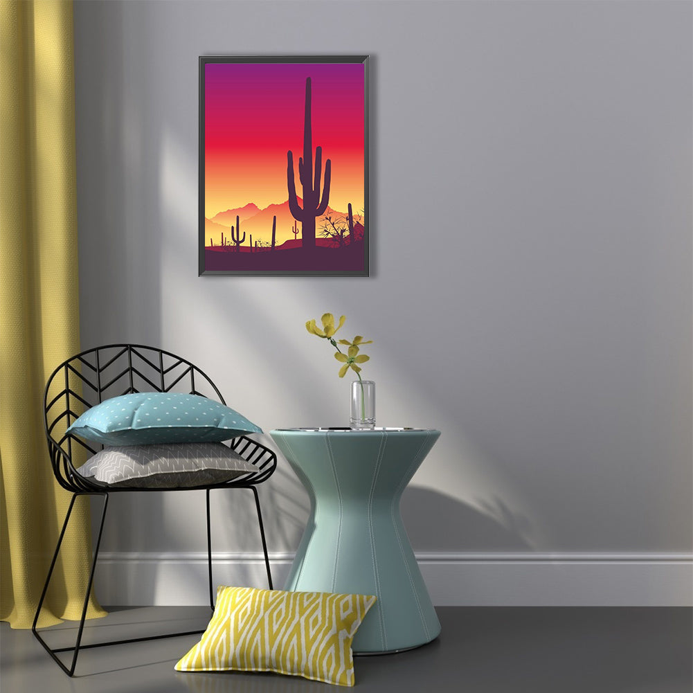 Sunset Desert Cactus - Full Round Drill Diamond Painting 40*50CM