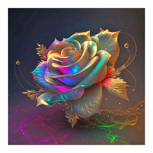 Colored Gold Leaf Rose - Full Round Drill Diamond Painting 30*30CM