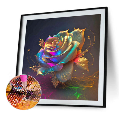 Colored Gold Leaf Rose - Full Round Drill Diamond Painting 30*30CM