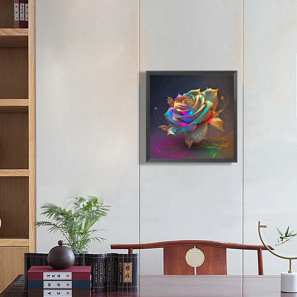 Colored Gold Leaf Rose - Full Round Drill Diamond Painting 30*30CM