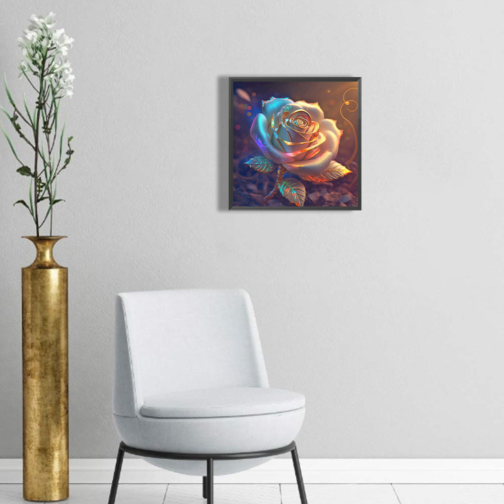 Colored Gold Leaf Rose - Full Round Drill Diamond Painting 30*30CM