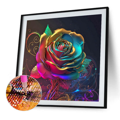 Colored Gold Leaf Rose - Full Round Drill Diamond Painting 30*30CM