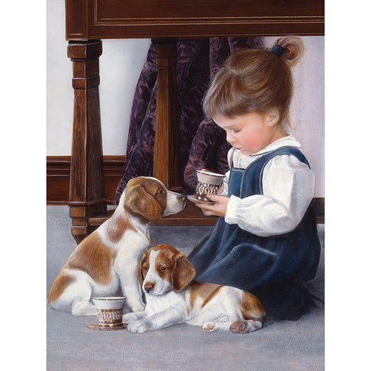 Little Girl And Dog - Full Round Drill Diamond Painting 40*50CM