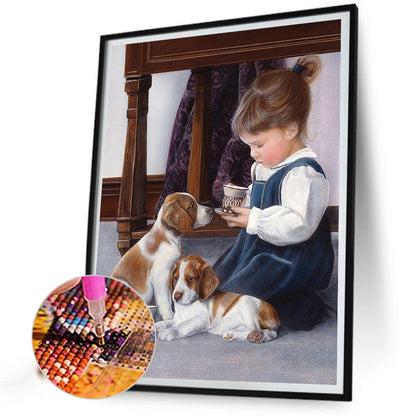 Little Girl And Dog - Full Round Drill Diamond Painting 40*50CM