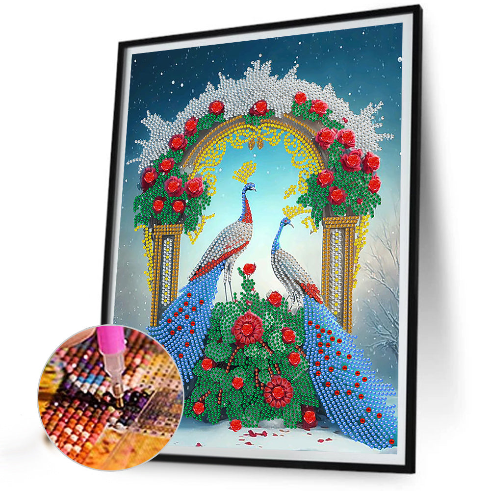 Gorgeous Pairs Of Peacocks - Special Shaped Drill Diamond Painting 30*40CM