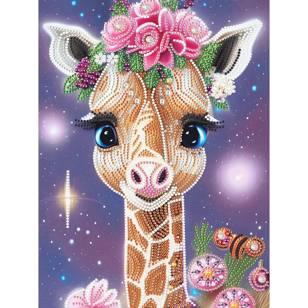 Giraffe With Flower - Special Shaped Drill Diamond Painting 30*40CM