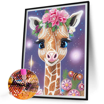 Giraffe With Flower - Special Shaped Drill Diamond Painting 30*40CM