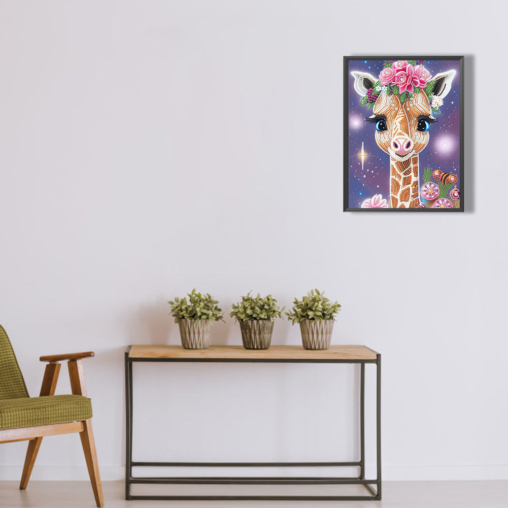 Giraffe With Flower - Special Shaped Drill Diamond Painting 30*40CM