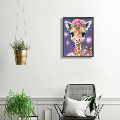Giraffe With Flower - Special Shaped Drill Diamond Painting 30*40CM