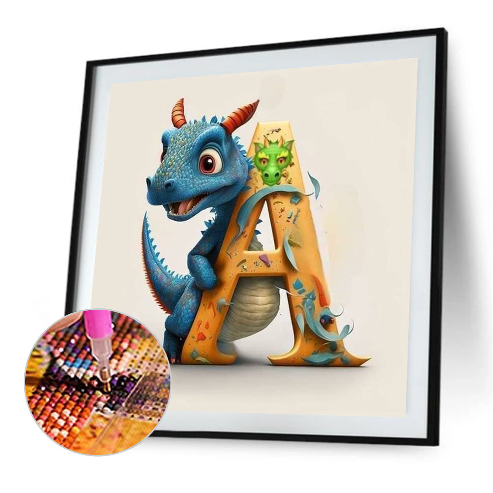 Alphabet Dinosaur A - Full Round Drill Diamond Painting 30*30CM