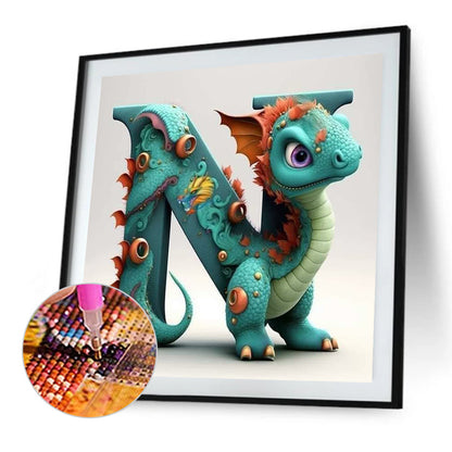 Alphabet Dinosaur N - Full Round Drill Diamond Painting 30*30CM