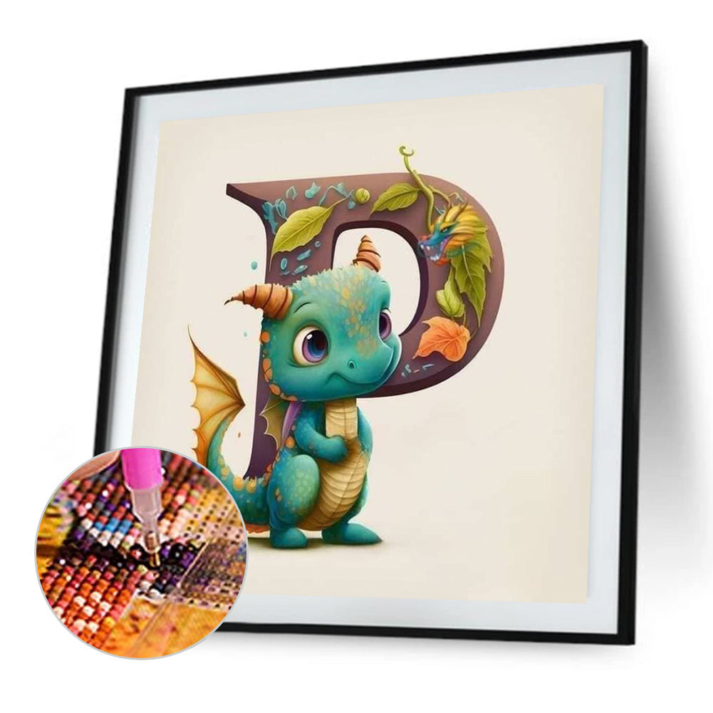 Alphabet Little Dinosaur P - Full Round Drill Diamond Painting 30*30CM