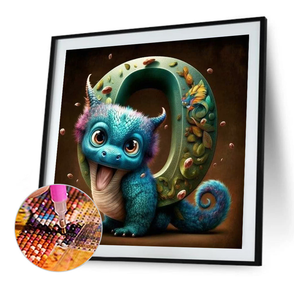 Letter Small Dinosaur Q - Full Round Drill Diamond Painting 30*30CM