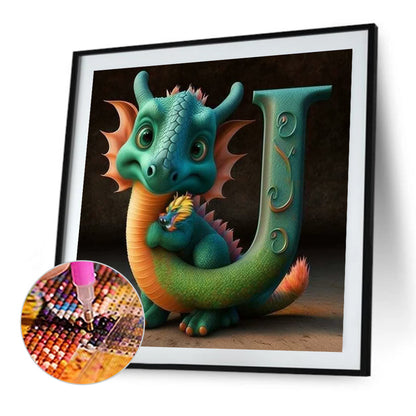 Alphabet Dinosaur U - Full Round Drill Diamond Painting 30*30CM