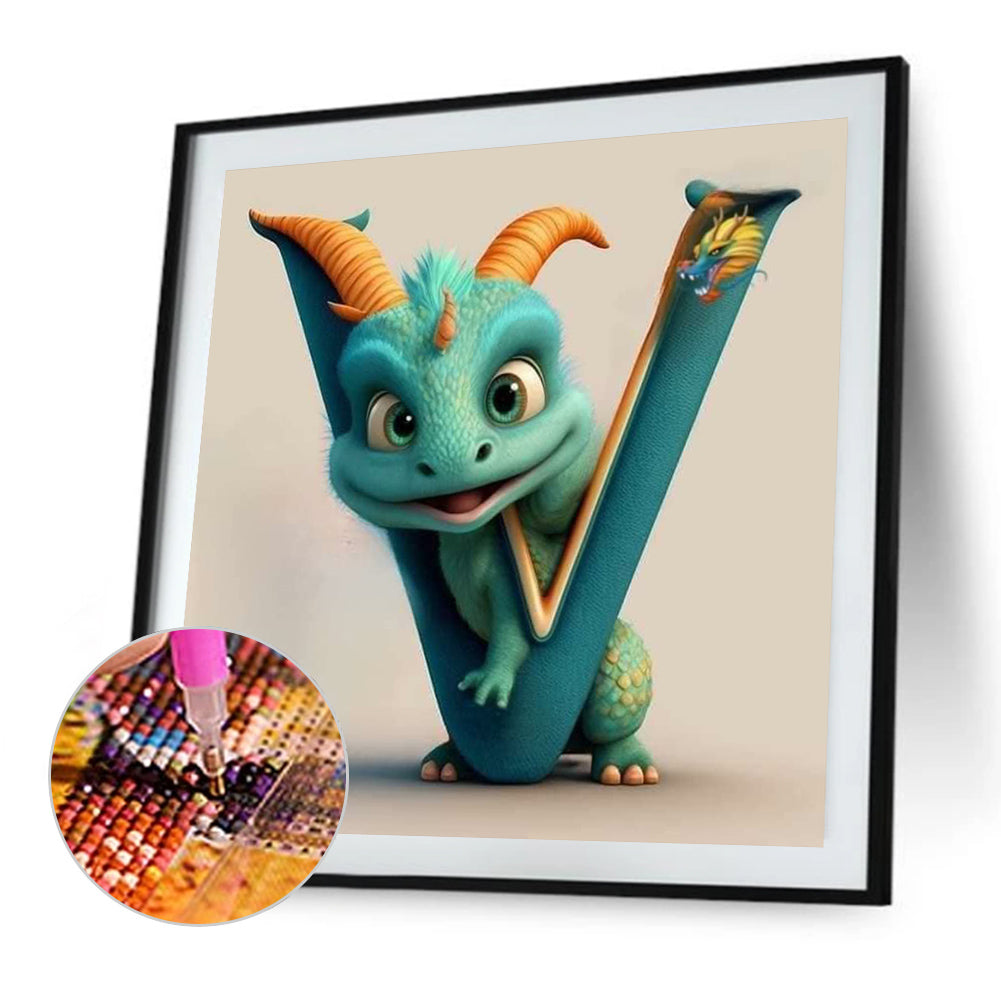 Alphabet Little Dinosaur V - Full Round Drill Diamond Painting 30*30CM