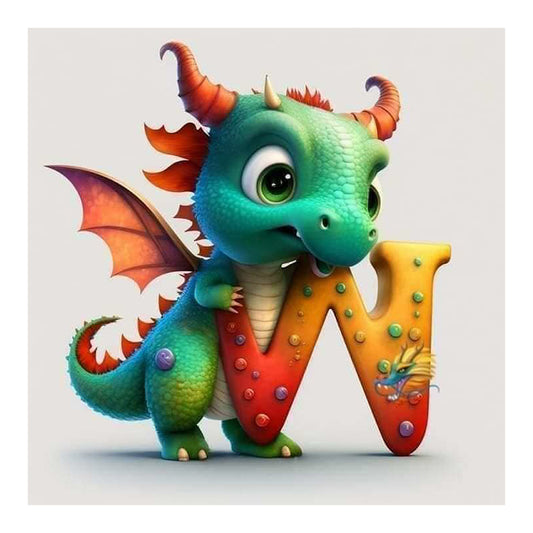 Letter Small Dinosaur W - Full Round Drill Diamond Painting 30*30CM